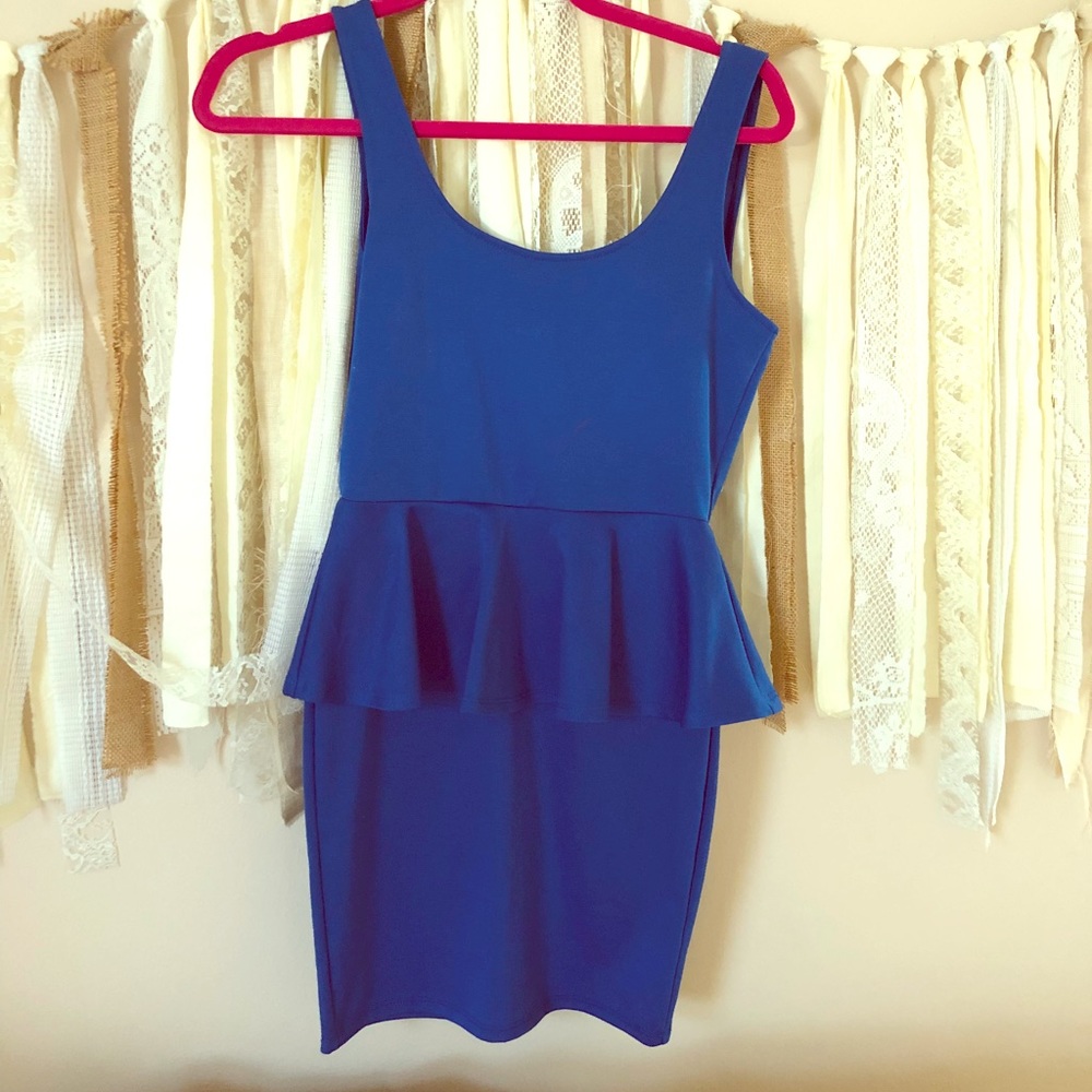 Blue peplum bodycon dress forever21